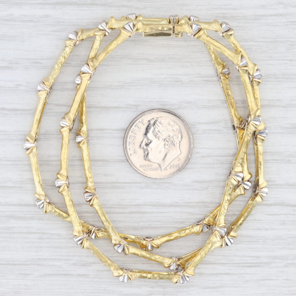 Light Gray Vintage 0.70ctw Diamond Bamboo Link Bracelet 18k Yellow Gold 6.5"