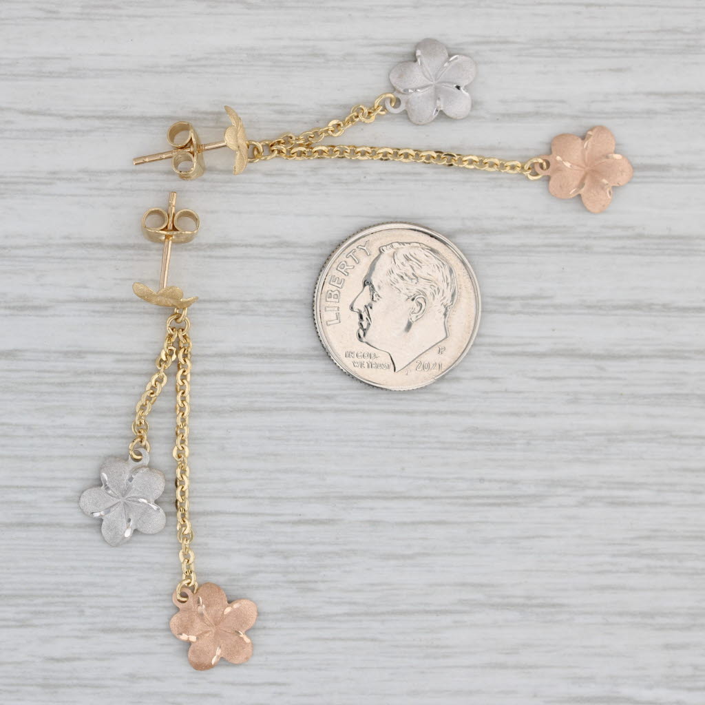 Gray Plumeria Flower Dangle Earrings 18k Yellow White Rose Gold Drops