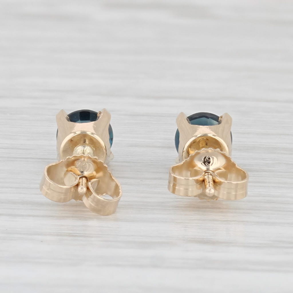 Light Gray 0.98ctw Blue Sapphire Stud Earrings 14k Yellow Gold Round Solitaire Studs