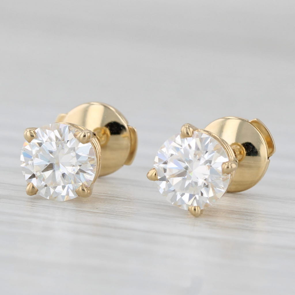 Light Gray New 1.80ctw Round Solitaire Moissanite Stud Earrings 14k Yellow Gold