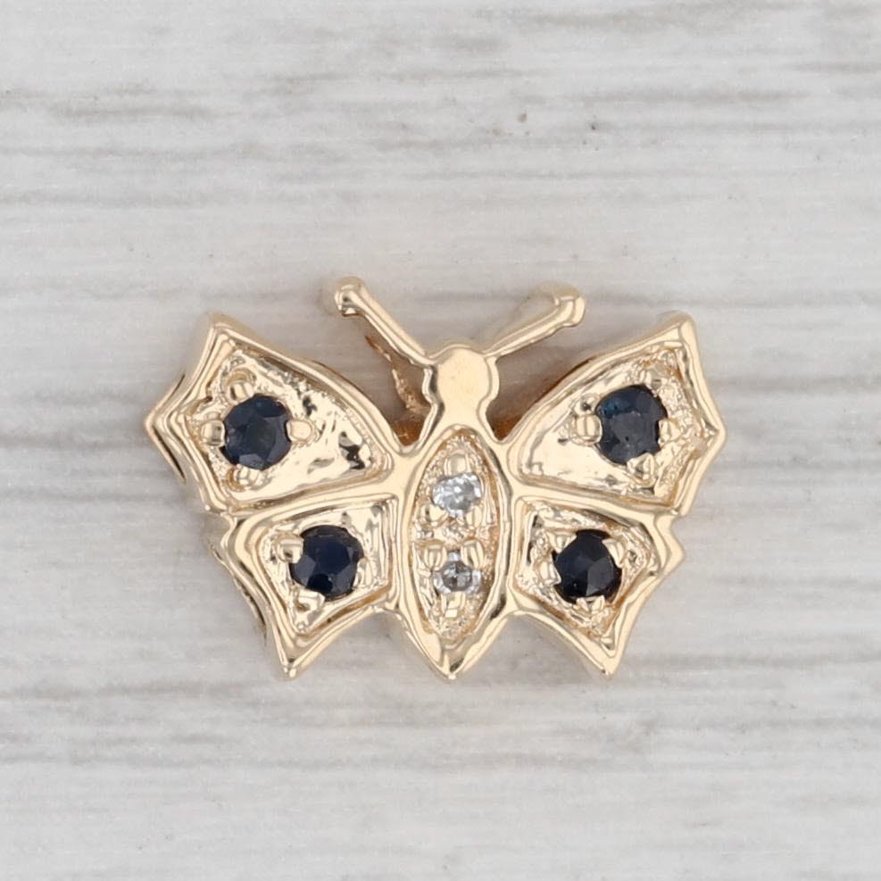 Gray Blue Sapphire Diamond Butterfly Slide Charm 14k Yellow Gold Vintage AV