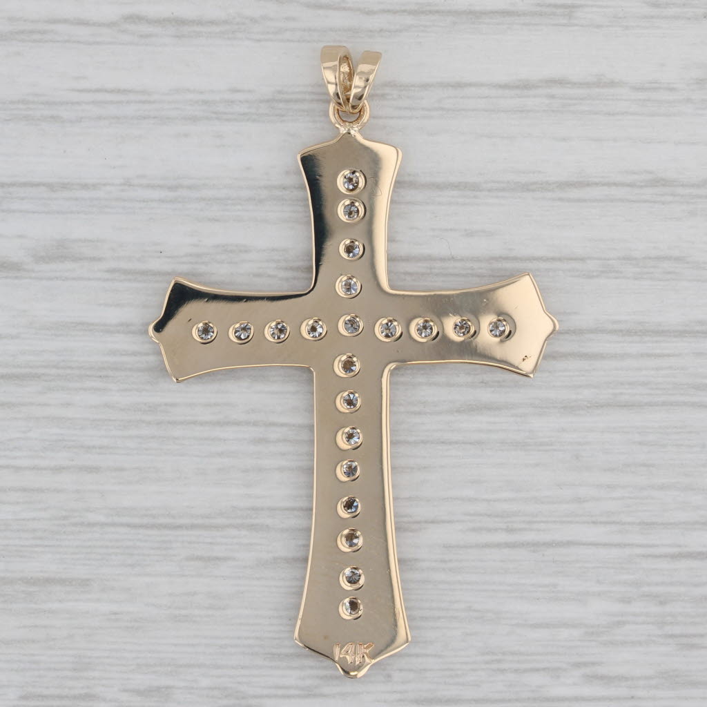 Gray 0.42ctw Diamond Cross Pendant 14k Yellow Gold Large Statement Religious Jewelry