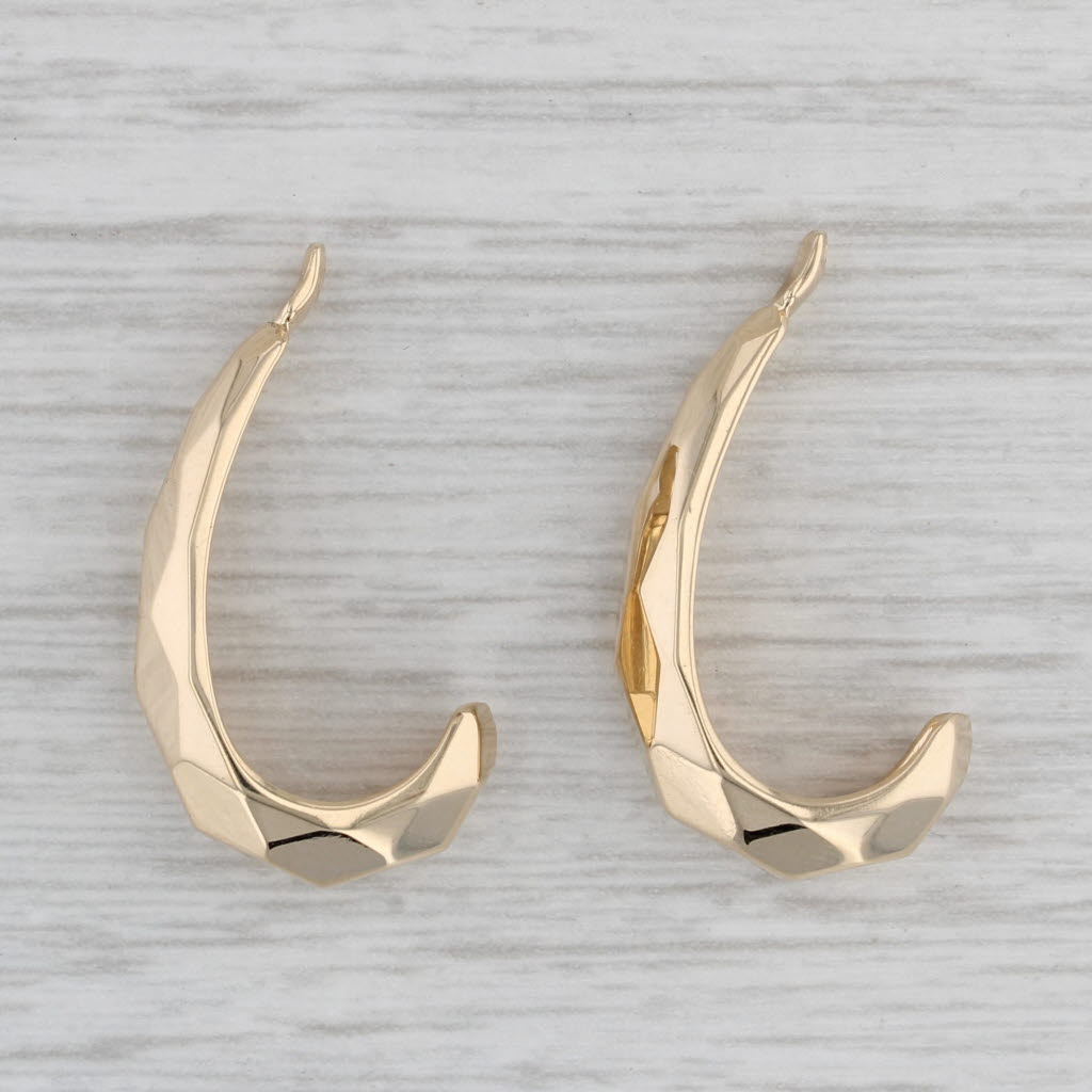 Gray Beveled J-Hook Earring Enhancer Dangles 14k Yellow Gold For Studs