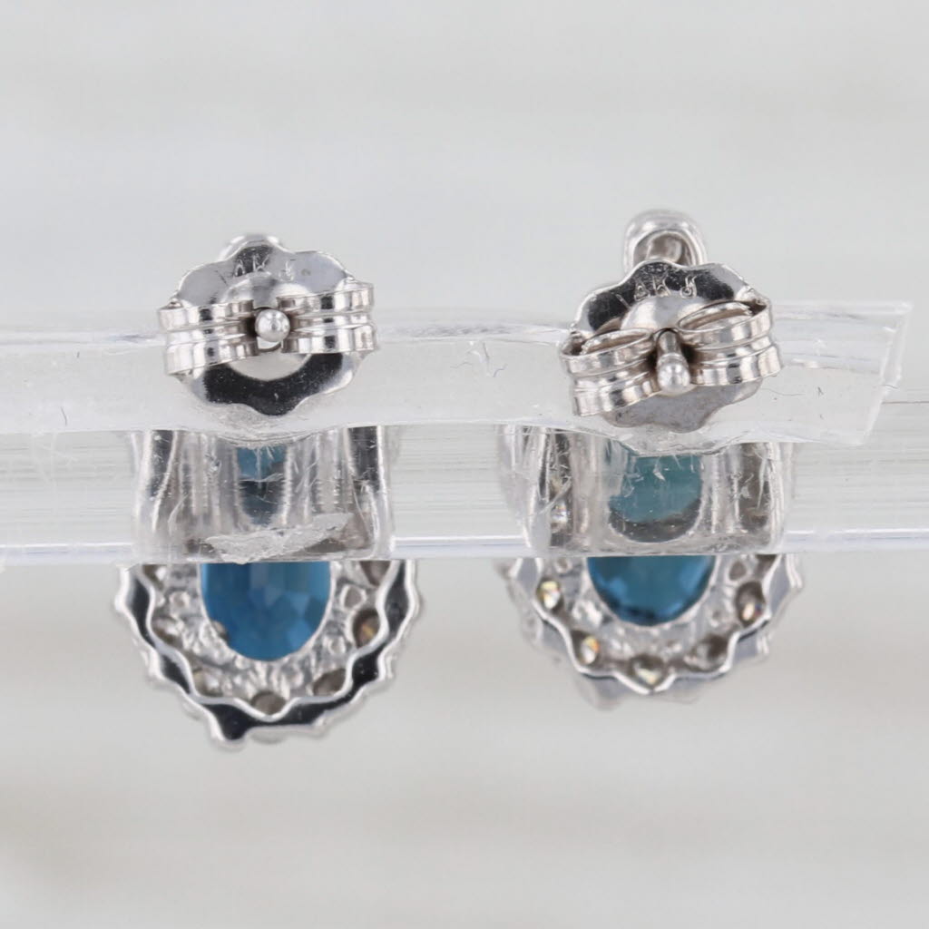 1.67ctw Blue Sapphire Diamond Halo Stud Earrings 14k White Gold