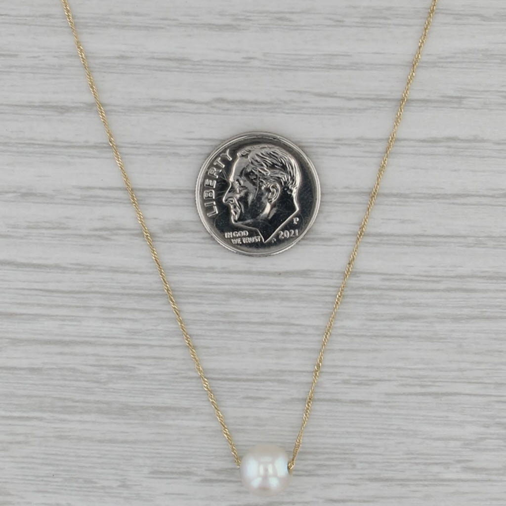 7.5 mm Cultured Pearl Solitaire Bead Necklace 14k Gold 19" Singapore Chain