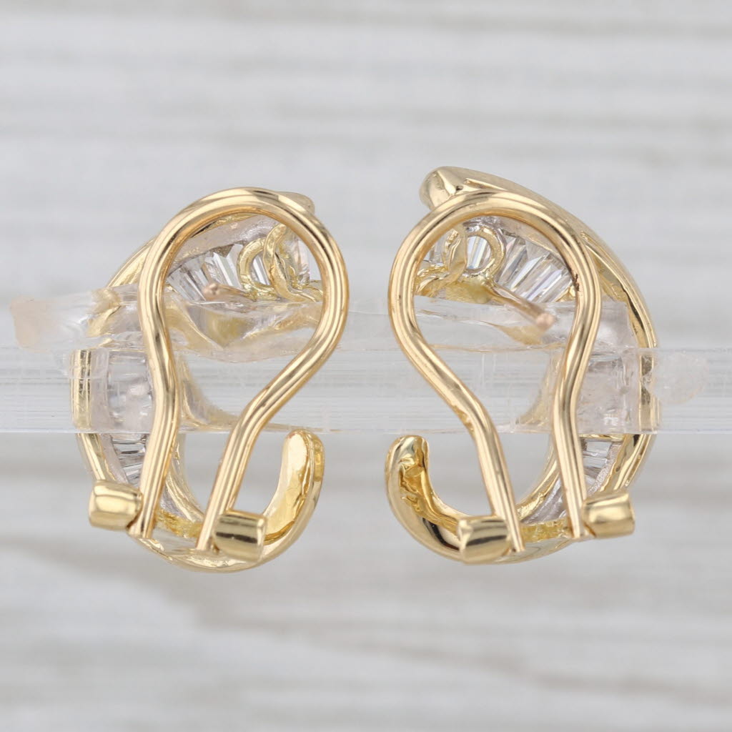 Tapering Crescent Diamond Earrings 18k Yellow Gold Omega Backs Drops