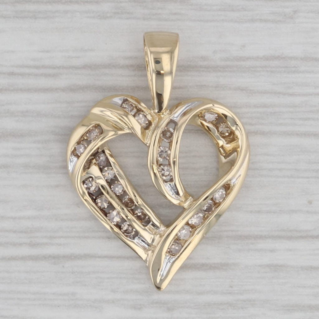 Gray 0.23ctw Champagne Diamond Open Heart Pendant 10k Yellow Gold