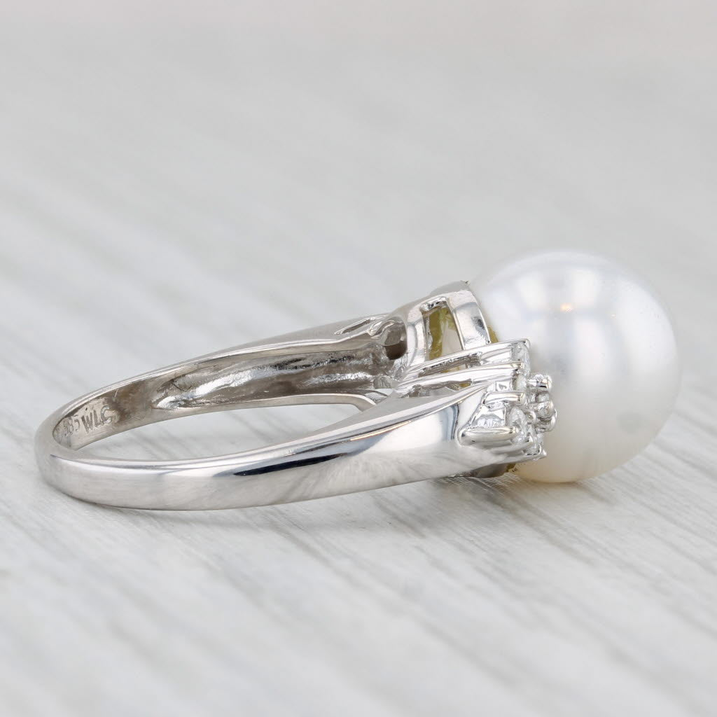 Light Gray Cultured Pearl 0.18ctw Diamond Ring 14k White Gold Size 6
