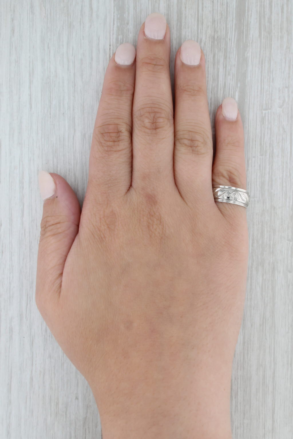 Floral Etched Silver Band Sterling Size 6 Ring Stackable