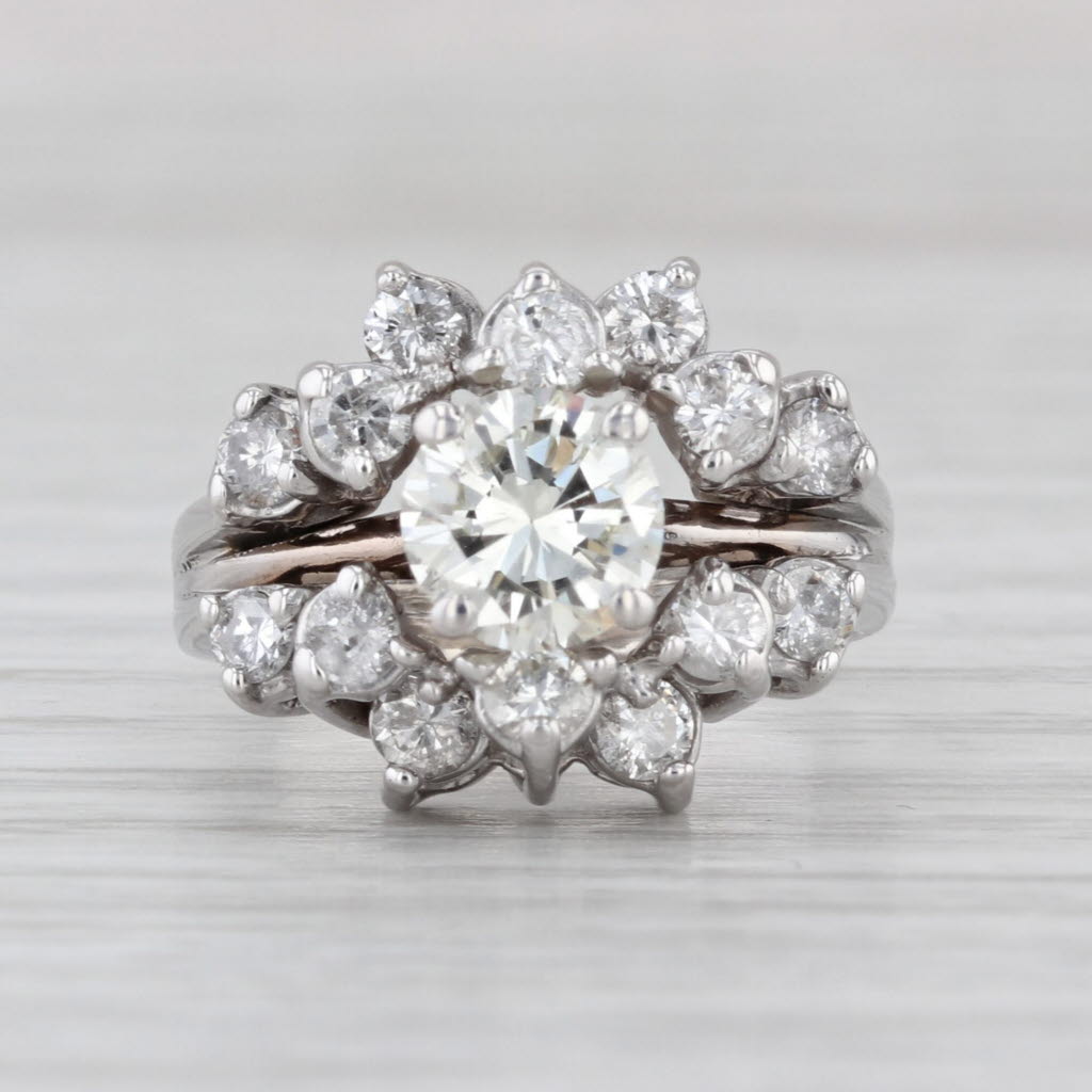 Vintage Diamond Cluster Ring 14k White Gold Size 5.25 Engagement Bridal