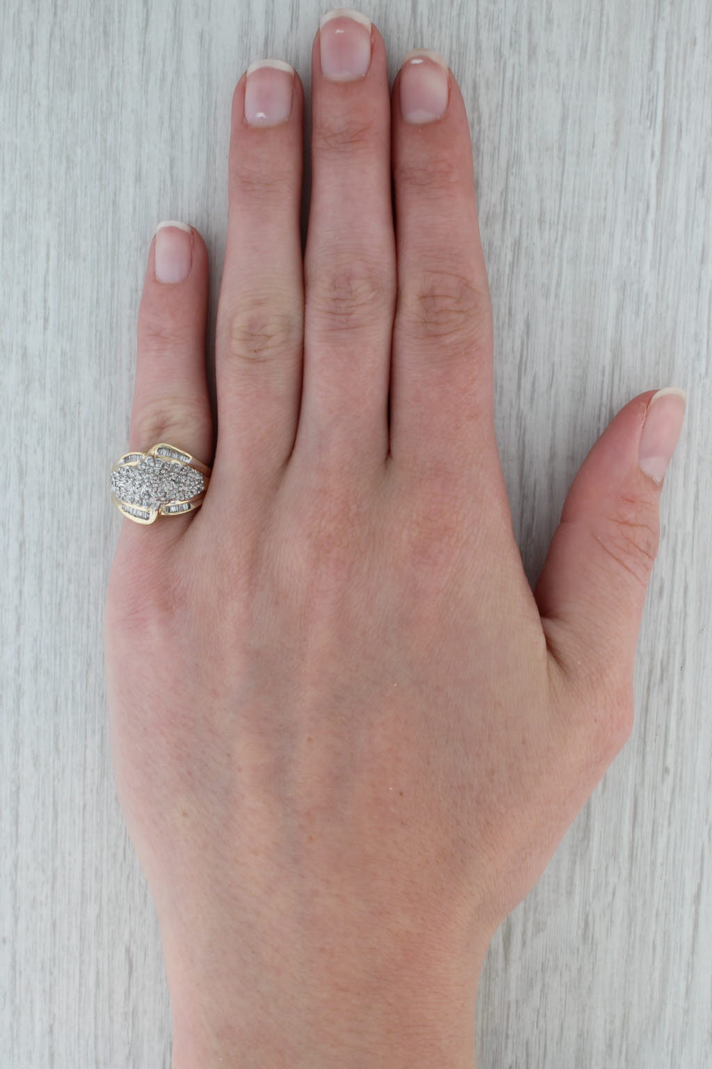 Dark Gray 0.30ctw Diamond Cluster Bypass Ring 14k Yellow Gold Size 5.25