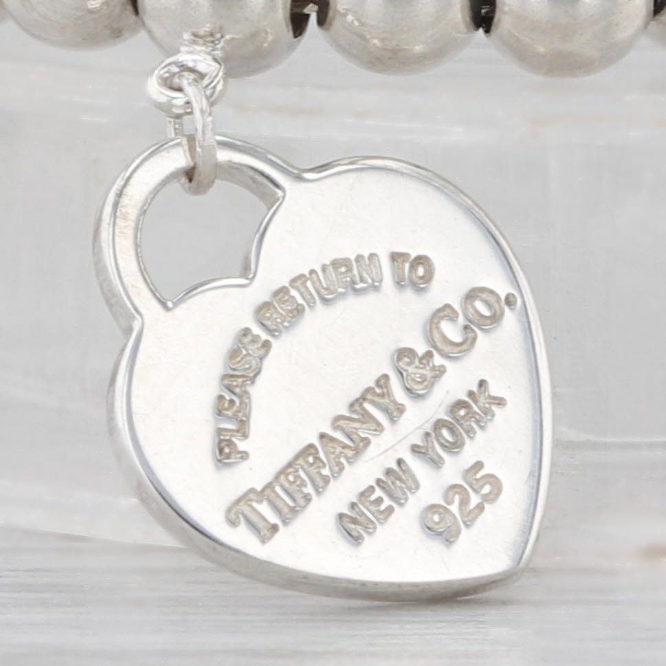 Return to Tiffany Heart Charm Bead Bracelet w/ Pouch Box Sterling Silver 6.5"