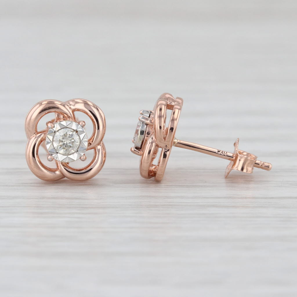 0.20ctw Round Diamond Flower Stud Earrings 10k Rose Gold Studs