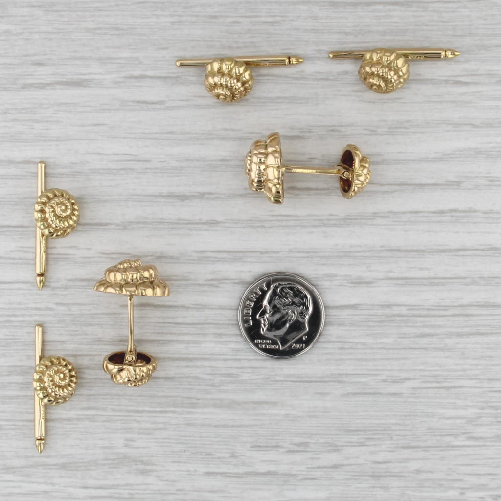 David Webb Nautilus Shell Cufflinks 4 Shirt Studs Set 18k Gold Suite Accessories