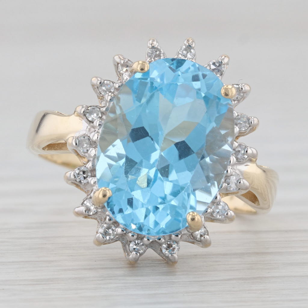 Light Gray 8.15ctw Oval Blue Topaz Diamond Halo Ring 14k Yellow Gold Size 8.5 Cocktail