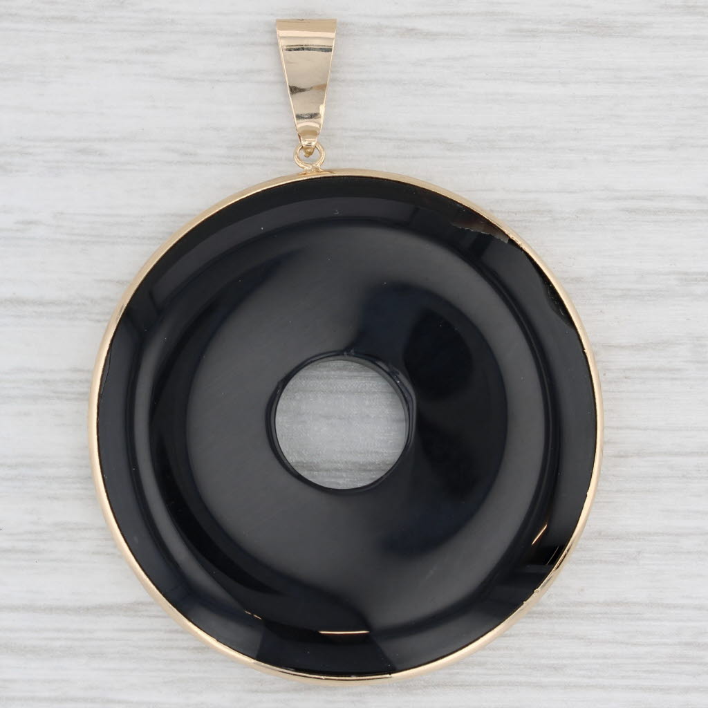 Light Gray Ornate Onyx Hololitsh Pendant 14k Yellow Gold Statement