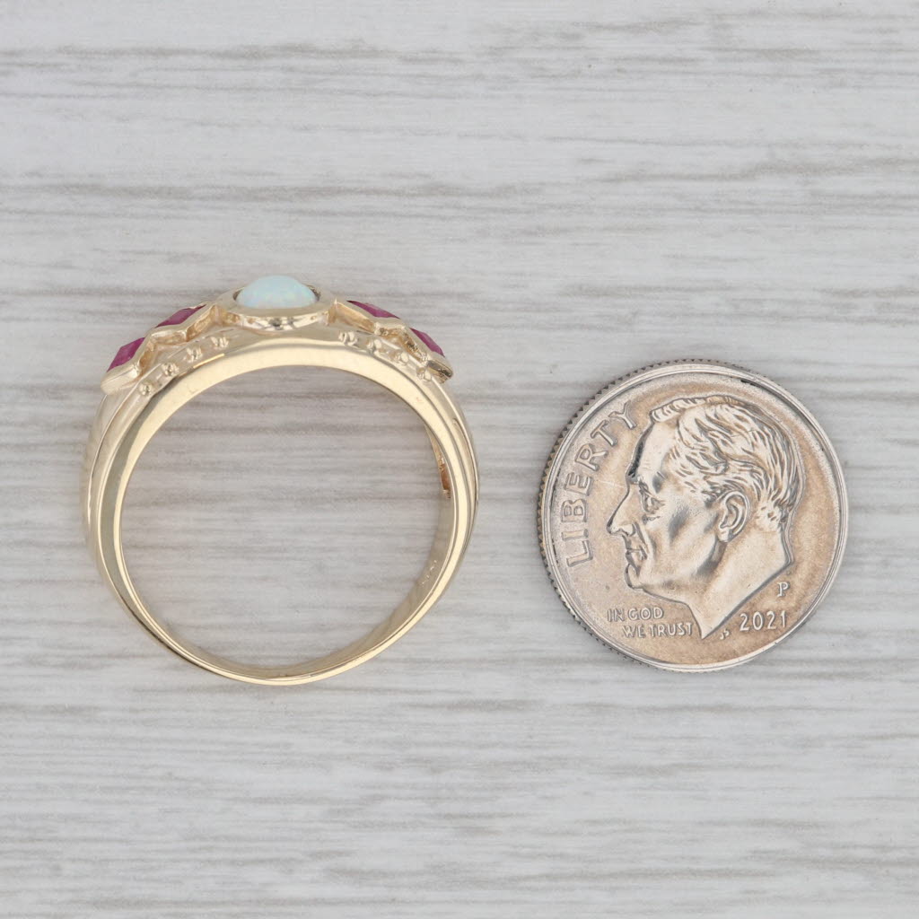 Gray Lab Created Opal Ruby Ring 10k Yellow Gold Size 8.5