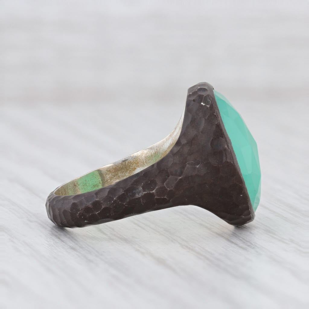 New Nina Nguyen Balance Green Chrysoprase Ring Hammered Sterling Silver Size 8