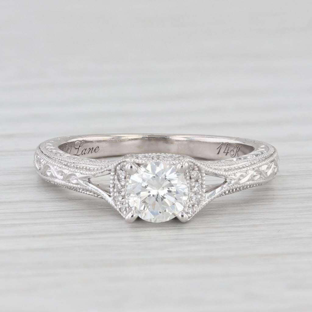 Light Gray Neil Lane 0.68ctw Round Diamond Engagement Ring 14k White Gold Cathedral GIA