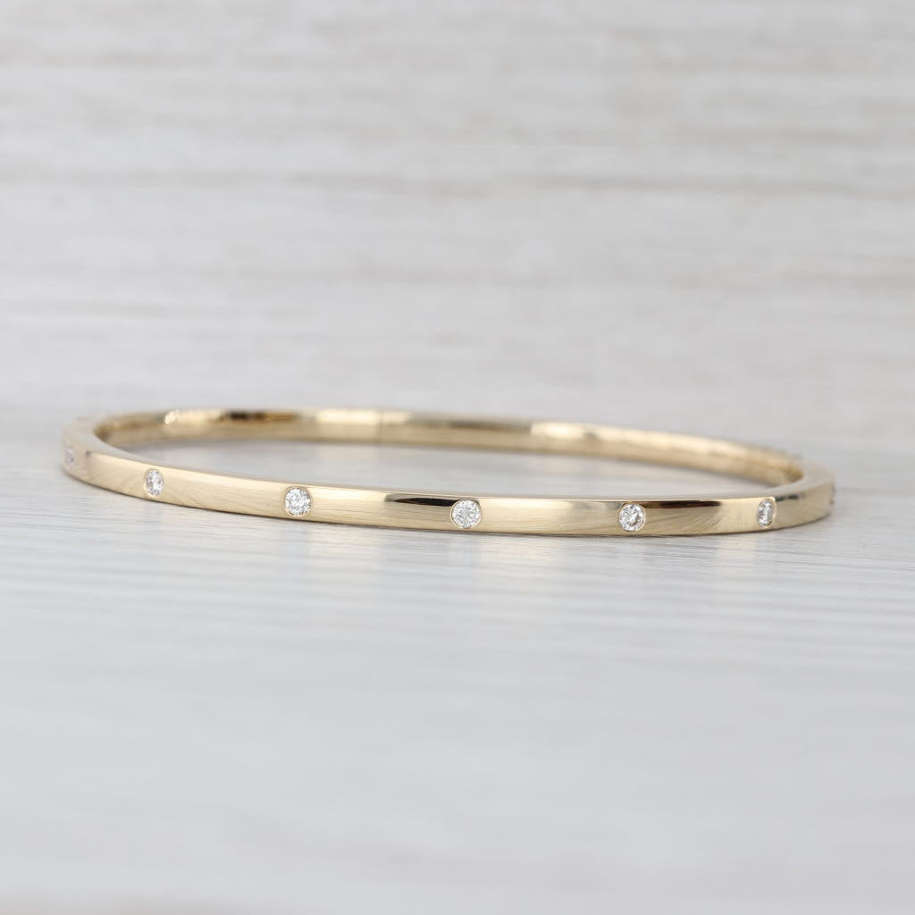 New 0.20ctw Diamond Dots Flexible Bangle Bracelet 14k Yellow Gold 6.5" 2.8mm