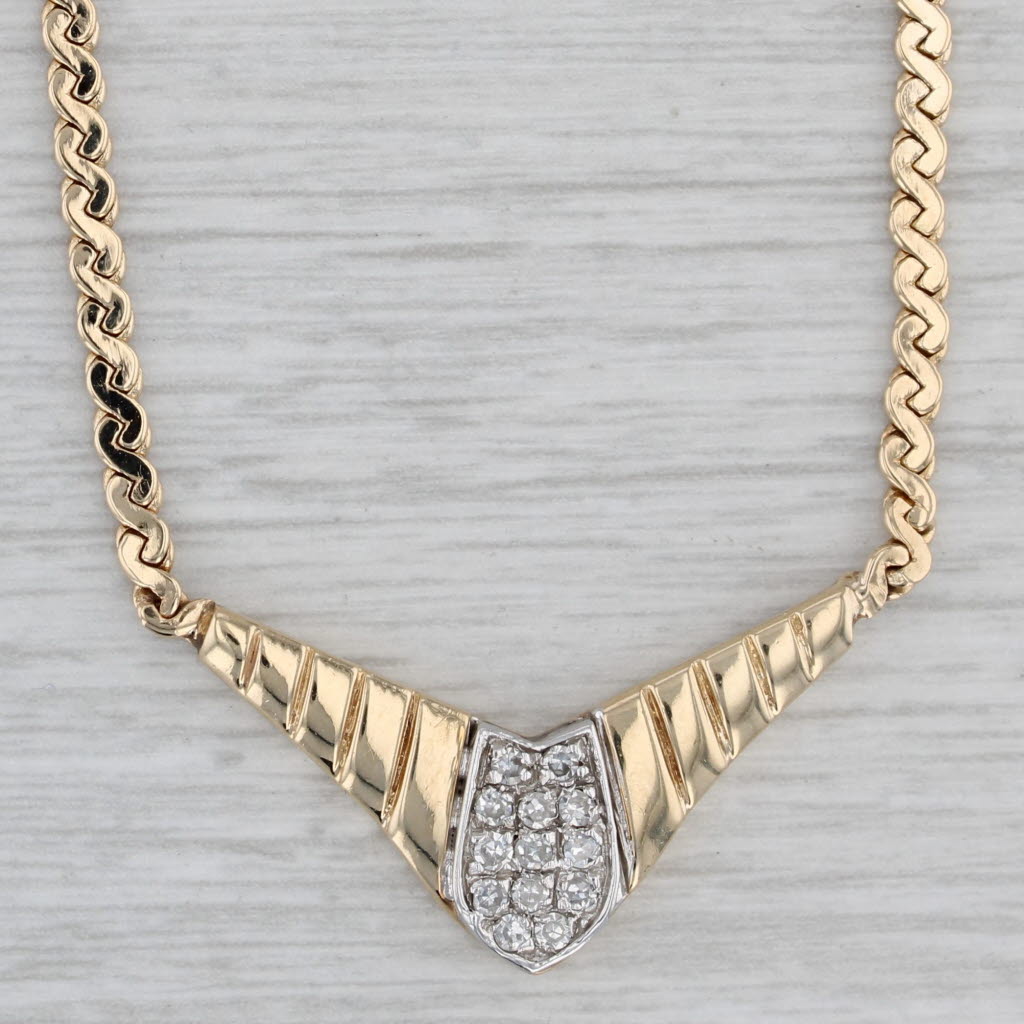 Gray 0.15ctw Diamond V Necklace 14k Yellow Gold 15" Serpentine Chain