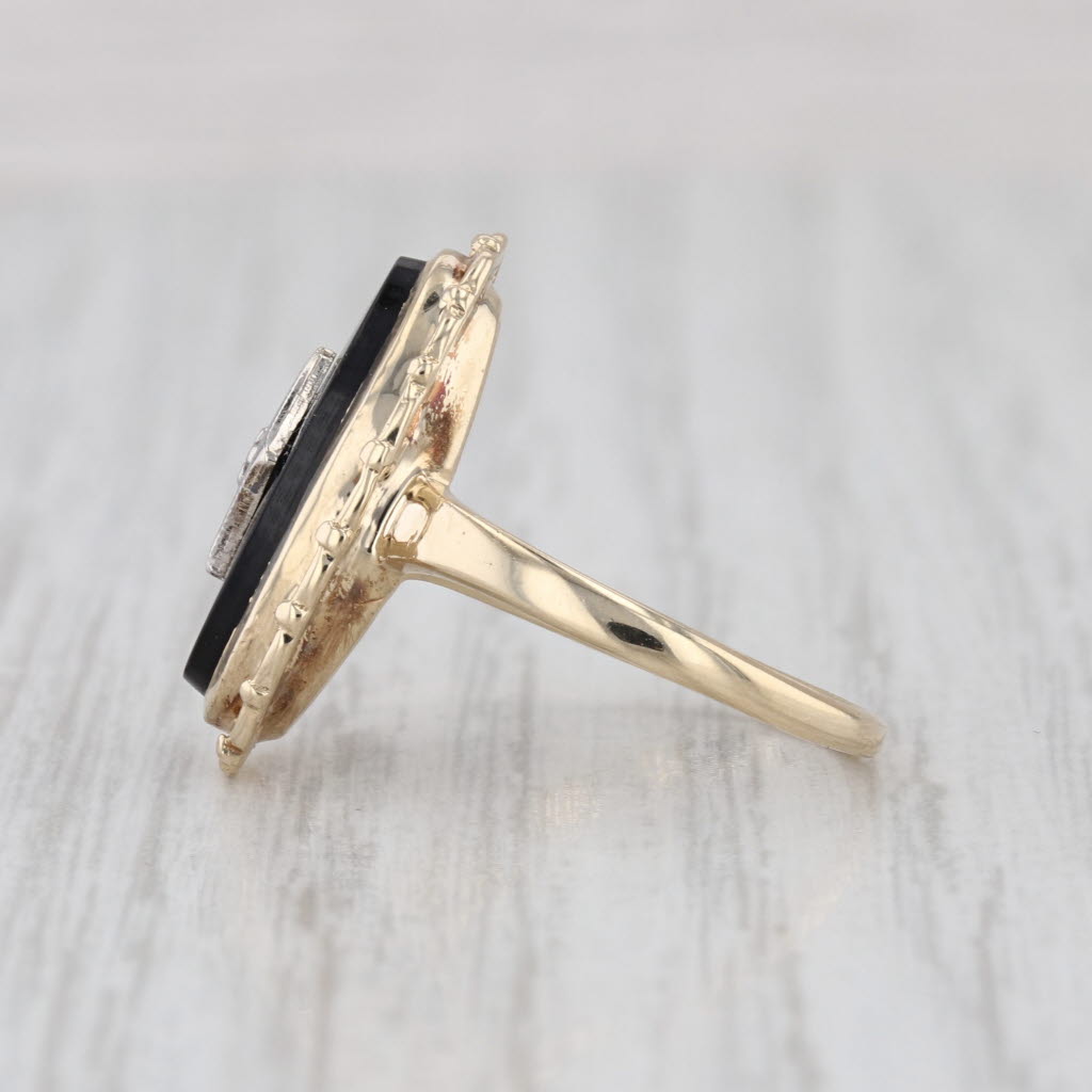 Vintage Onyx Diamond Signet Ring 10k Yellow Gold Size 5.5