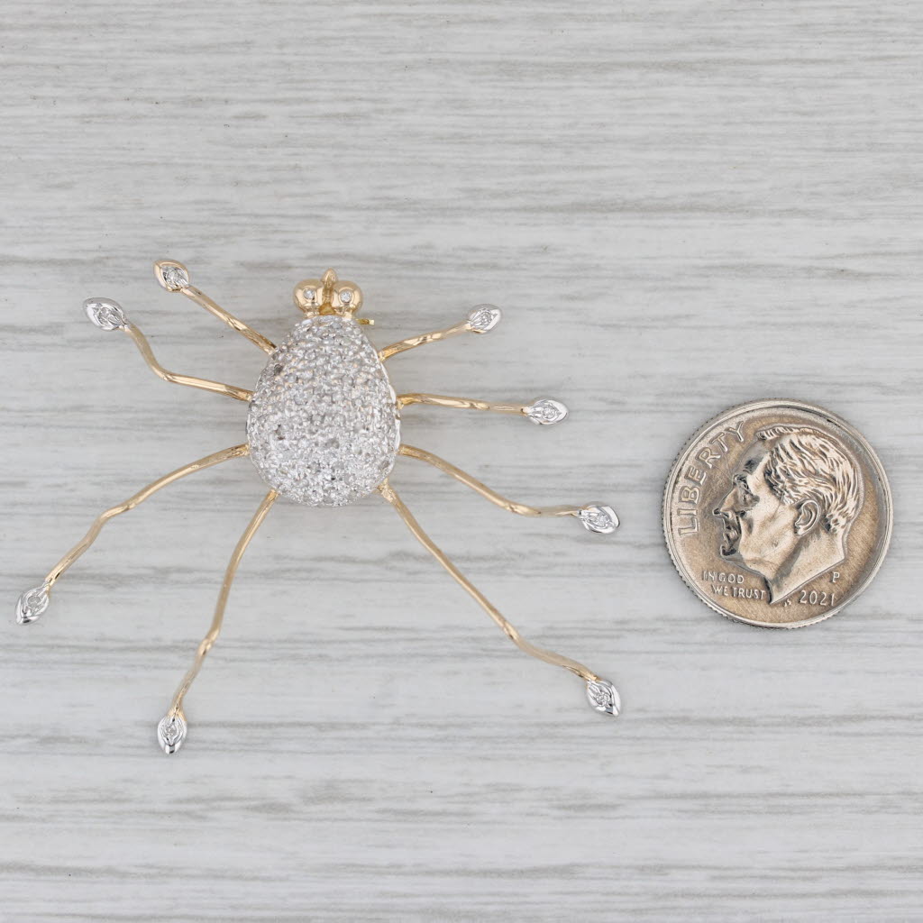 Gray 0.15ctw Diamond Large Spider Brooch 14k Yellow White Gold Bug Jewelry