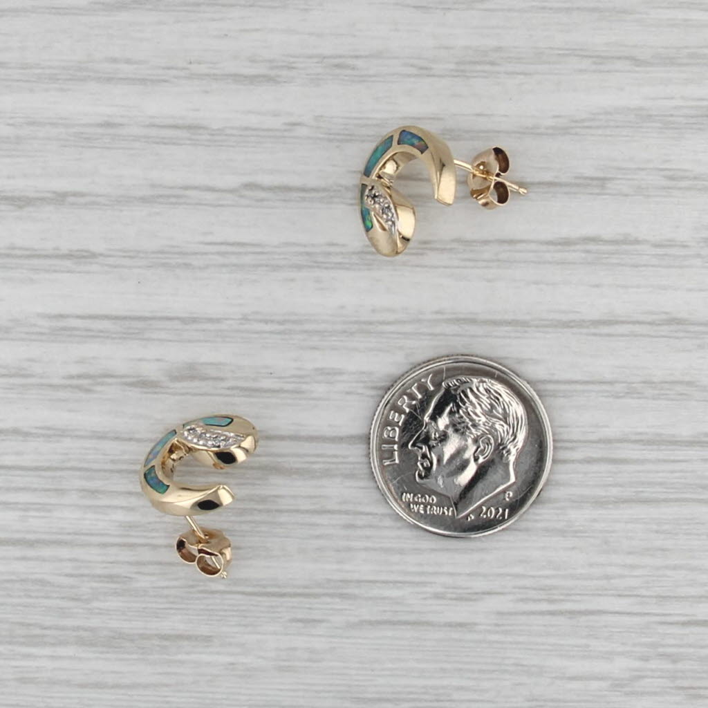 Opal Diamond Swirl Stud Earrings 14k Yellow Gold Studs
