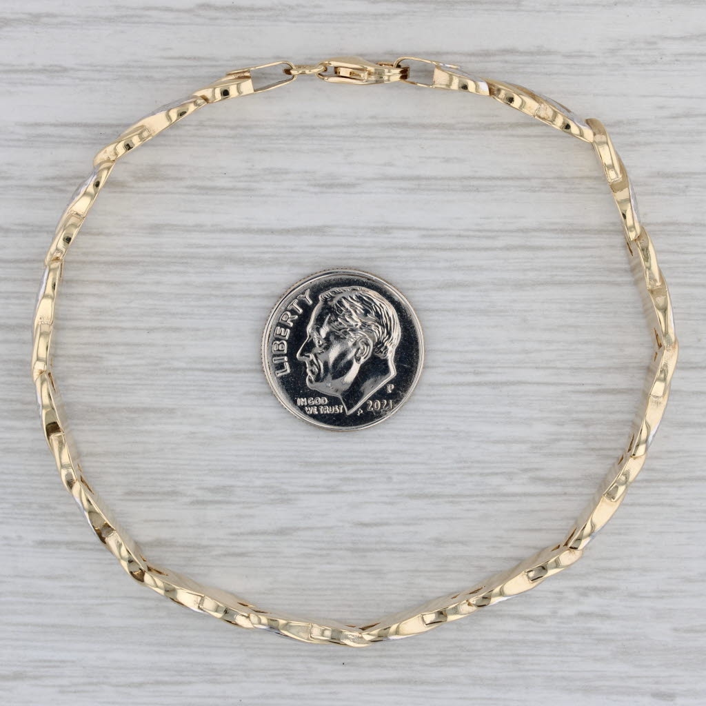 Gray X Link Bracelet 10k Yellow White Gold 7.75" 7.3mm