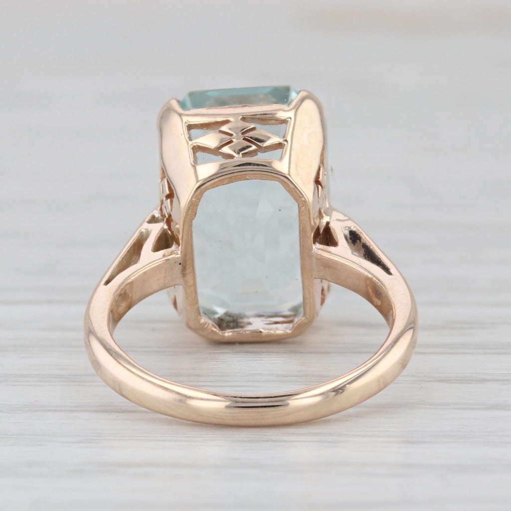 8.40ct Aquamarine Emerald Cut Solitaire Ring 15k Yellow Gold Size 5.25