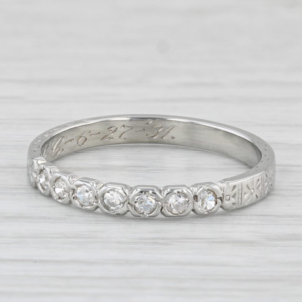 Light Gray Art Deco 0.12ctw Diamond Wedding Band 18k White Gold Stackable Ring Size 7