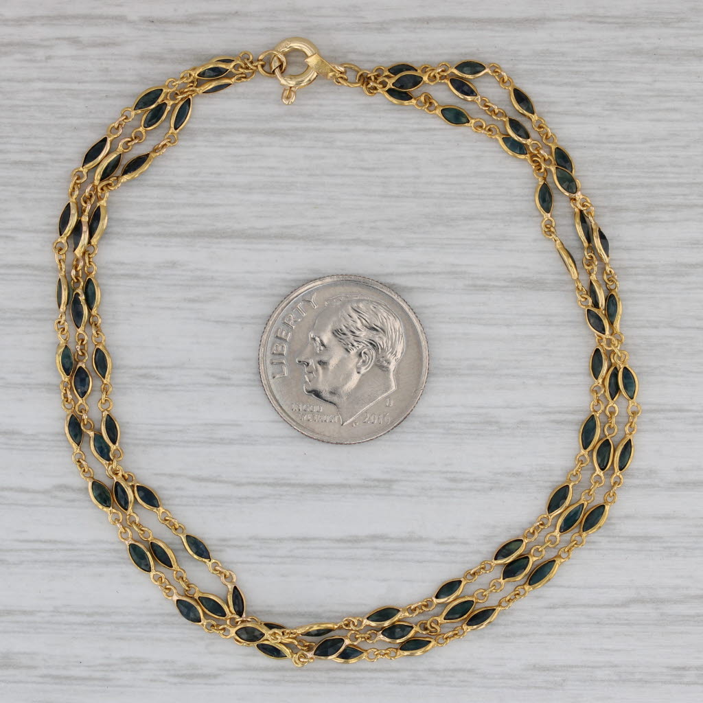 Gray 3-Chain 3.75ctw Blue Sapphire Bracelet 18k Yellow Gold 7.5"