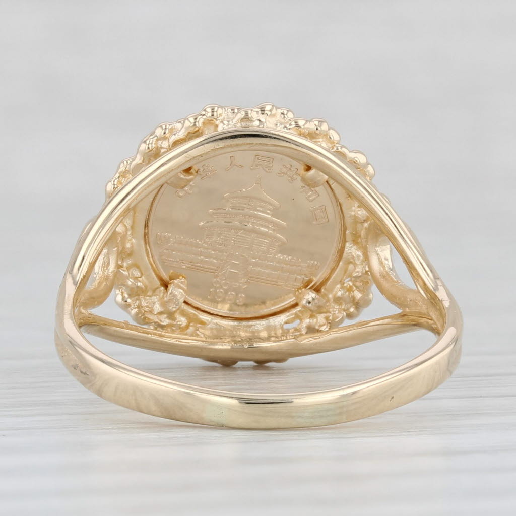 Light Gray 1988 Chinese Panda Coin Copy Signet Ring 10k Yellow Gold Size 9