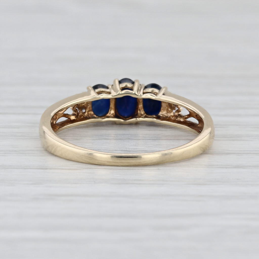 0.91ctw Blue Sapphire 3-Stone Ring 10k Gold Size 7 Diamond Accents Stackable