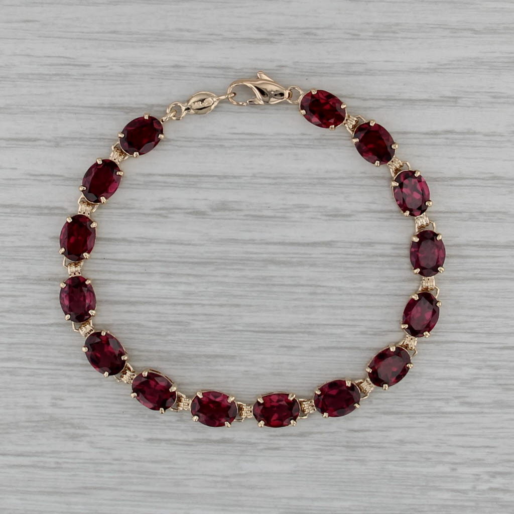 22.50ctw Rhodolite Garnet Tennis Bracelet 14k Yellow Gold 7" 6.2mm