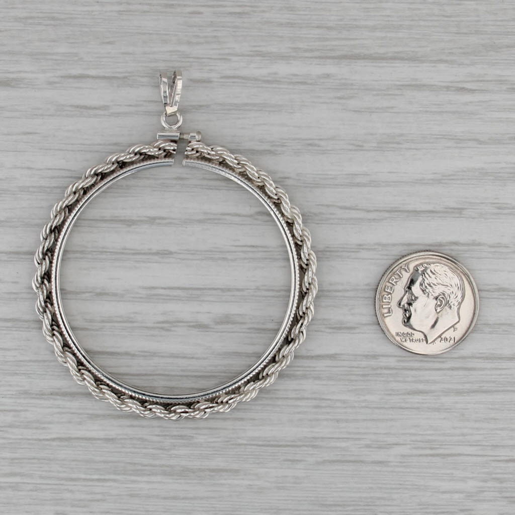 Large Sterling Silver Coin Holder Bezel Pendant Rope Frame for Morgan Dollar