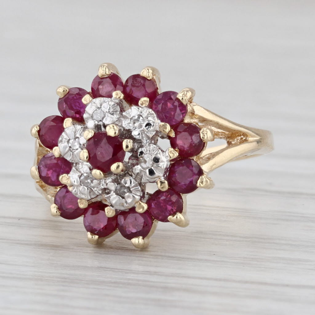 1.28ctw Ruby Diamond Flower Ring 10k Yellow Gold Size 4