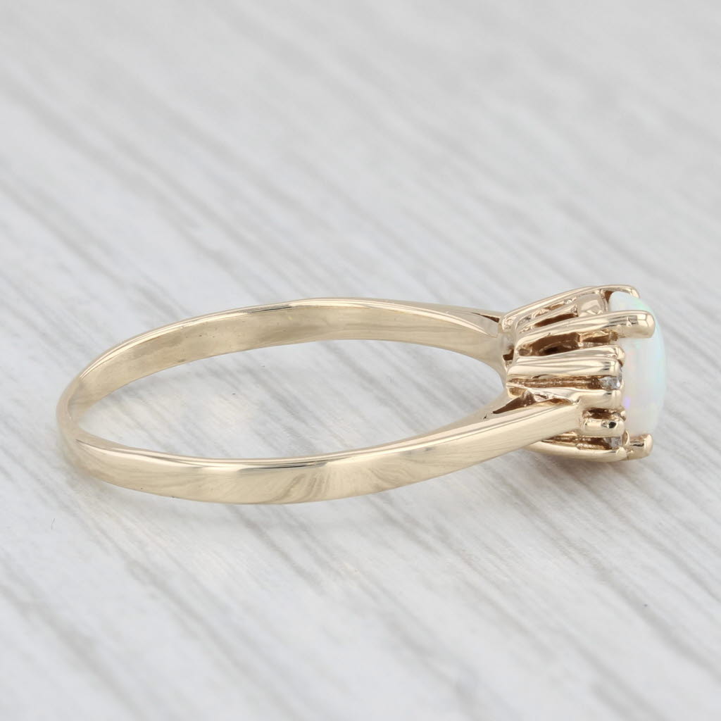 Light Gray Opal Oval Cabochon Diamond Ring 14k Yellow Gold Size 7.75