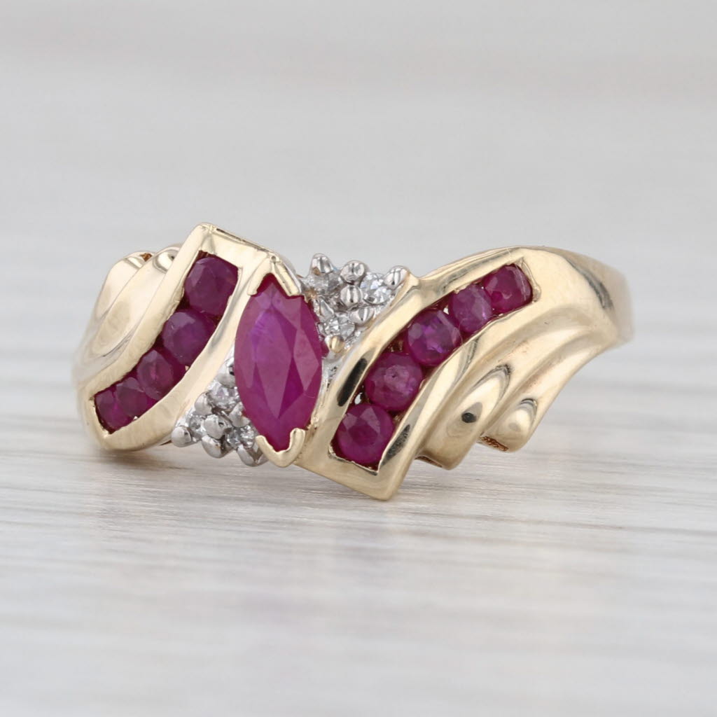 0.55ctw Marquise Ruby Diamond Bypass Ring 10k Yellow Gold Size 7