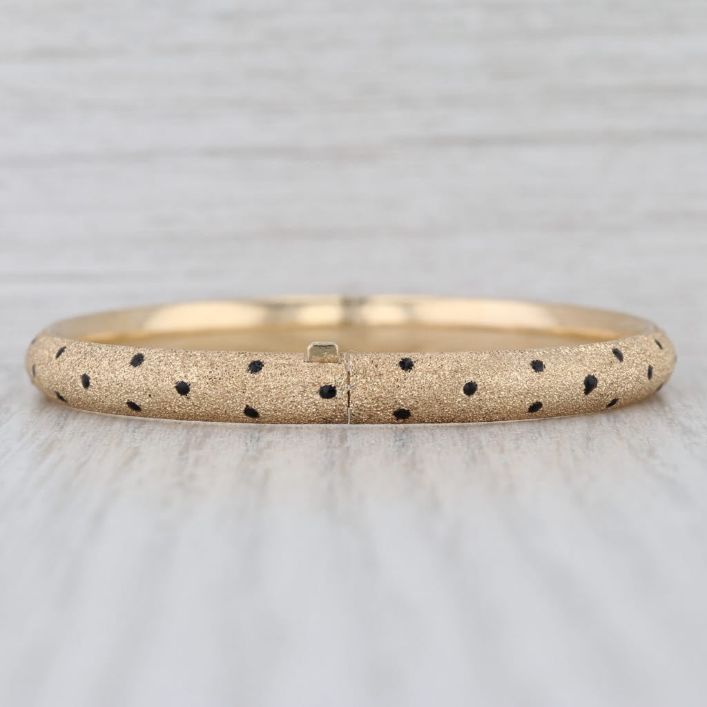 Black Resin Dot Brushed Bangle Bracelet 14k Yellow Gold 7" 6.3mm