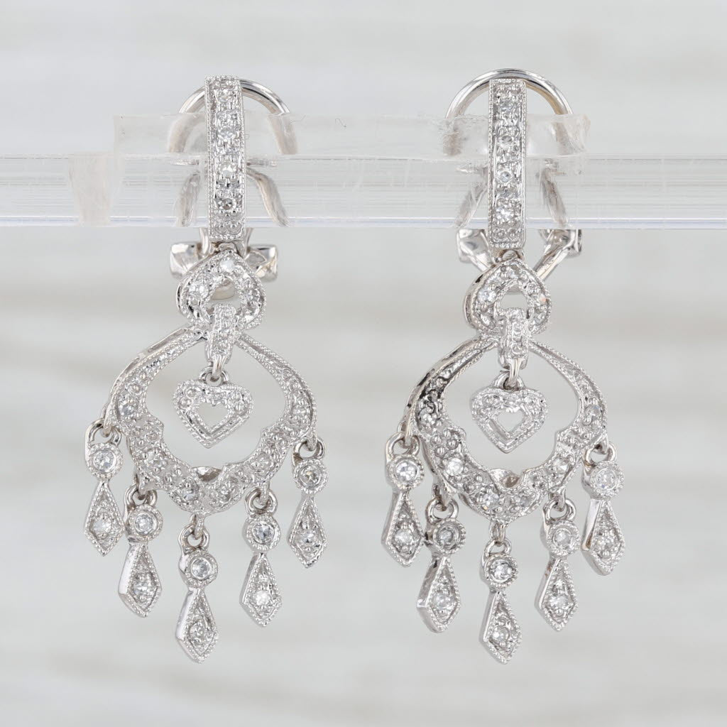 0.20ctw Diamond Small Chandelier Earrings 14k White Gold Omega Back Drops