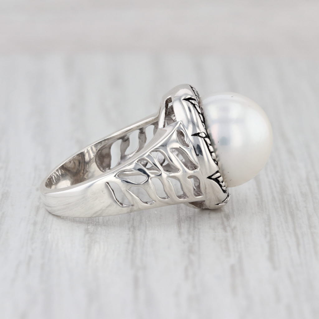 12.8mm Cultured Pearl Solitaire Ring Sterling Silver Size 8 Artsian Signed