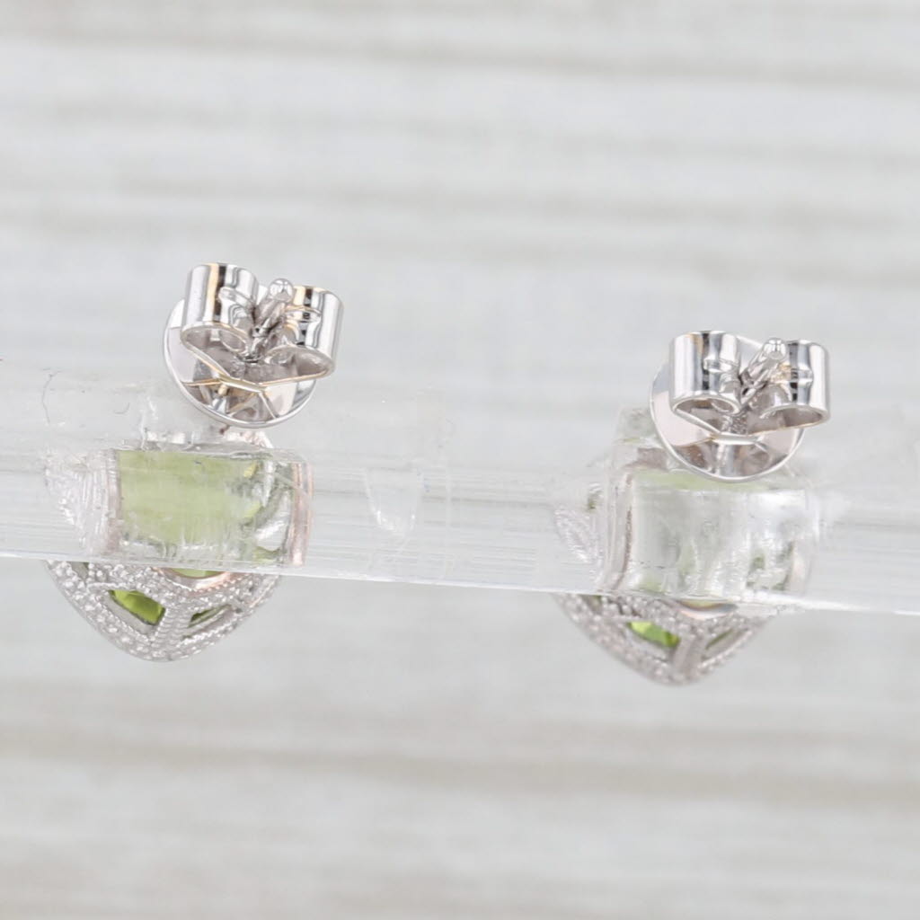 Light Gray 2ctw Cushion Solitaire Green Peridot Stud Earrings 14k White Gold