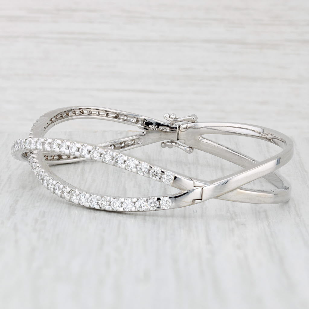 Light Gray 2.10ctw Diamond Crossover Bangle Bracelet 18k White Gold 6.25" Hinged