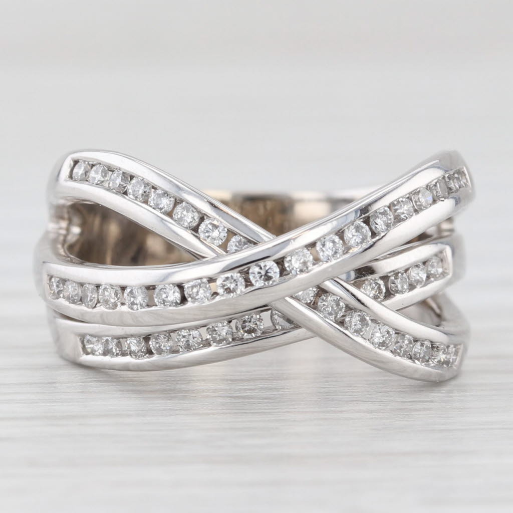 Light Gray 0.60ctw Diamond Overlay Layered Band Ring 14k White Gold Size 7.25
