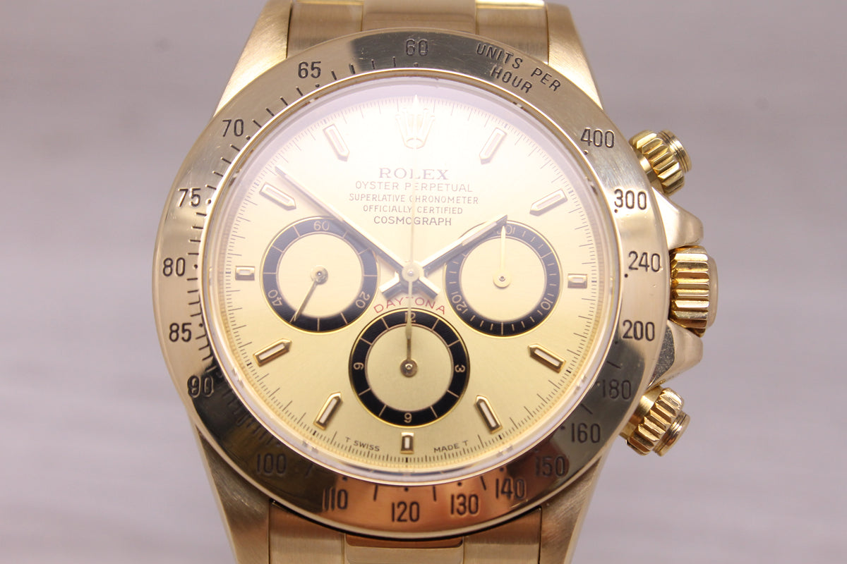 Vintage 1990 Rolex Daytona 16528 18k Gold Chronograph Watch Box Papers Tag