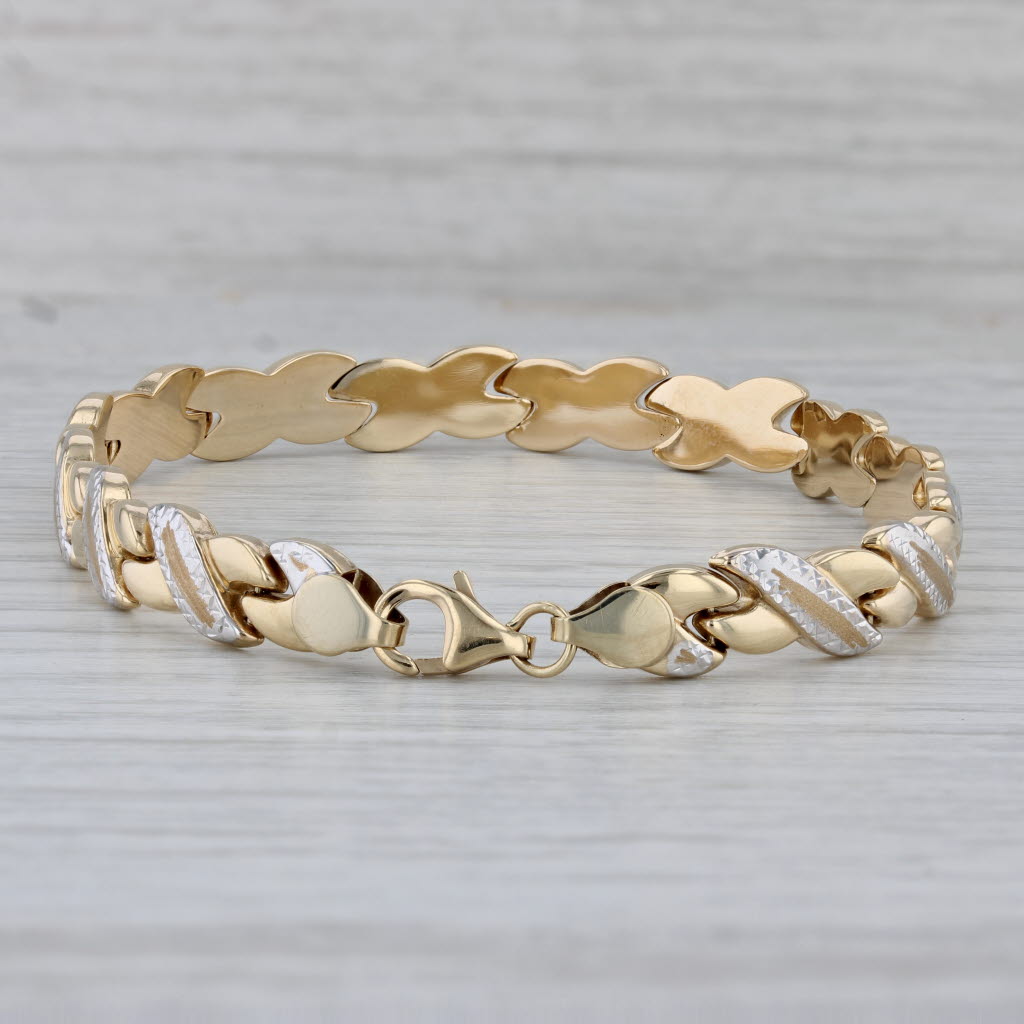 Gray X Link Bracelet 10k Yellow White Gold 7.75" 7.3mm