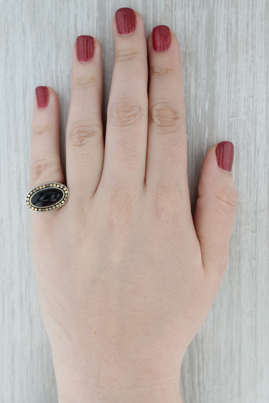 Gray Effy Black Glass Cabochon Ring Sterling Silver 10k Gold Size 7