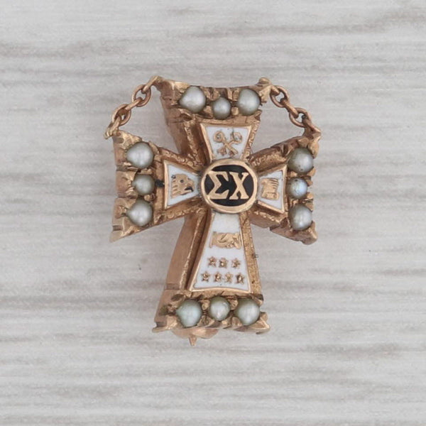 Sigma Chi Cross Mini Sweetheart Badge 10k Gold Pearl Fraternity Pin