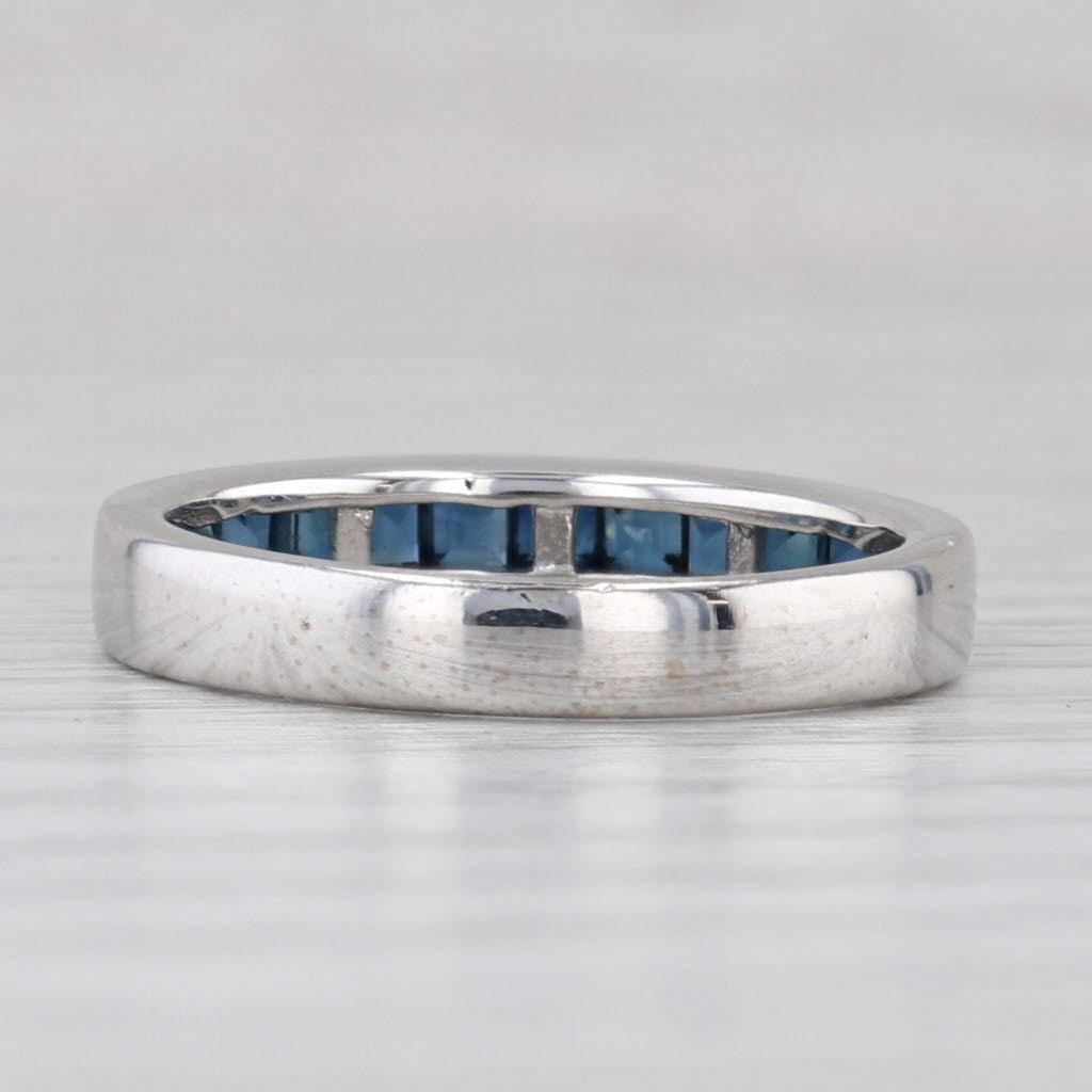 0.60ctw Blue Sapphire Wedding Ring 18k White Gold Stackable Band Size 6.25